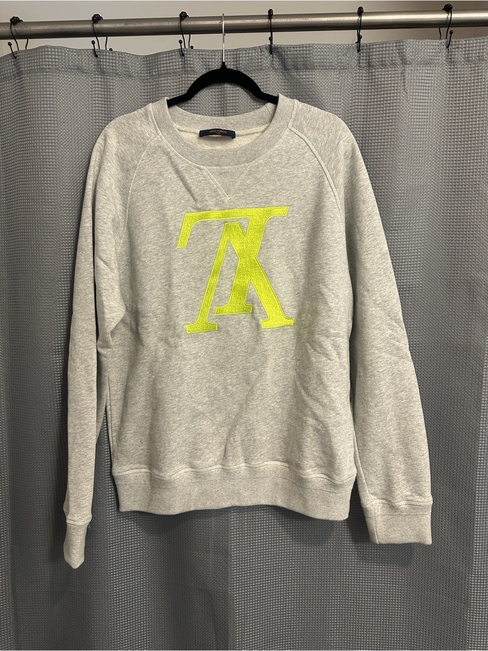 Louis Vuitton Light Gray Crewneck with Neon Yellow LV Motif